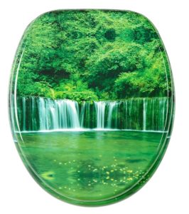 Grüner WC-Sitz mit See, Wald, und Wasserfall im Dschungel
